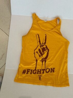 USC Gold #FIGHTON Canvas Graphic Tank Top Small